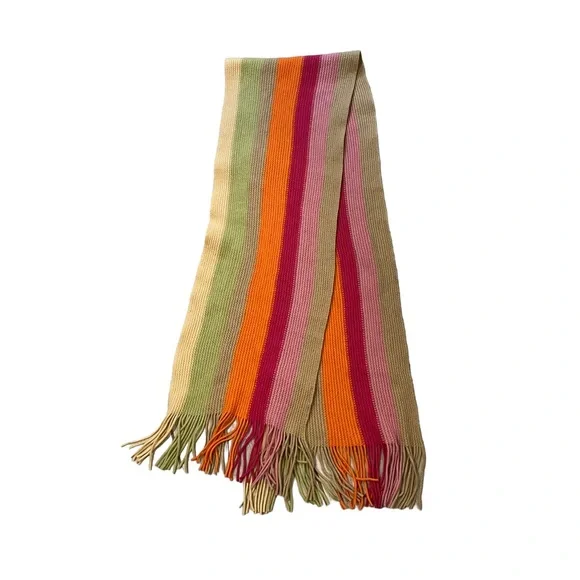 NWT, Talbots Wool Blend Ribbed Knit Multicolor Fringe Scarf - Picture 6 of 9